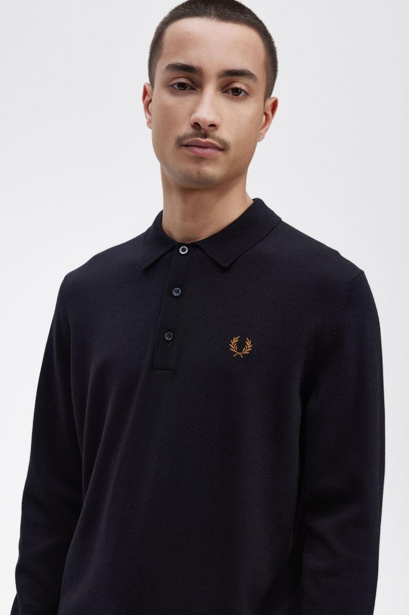 Prendas De Punto Fred Perry Long Sleeve De Punto Shirt Hombre Azul Marino | UCLND25354