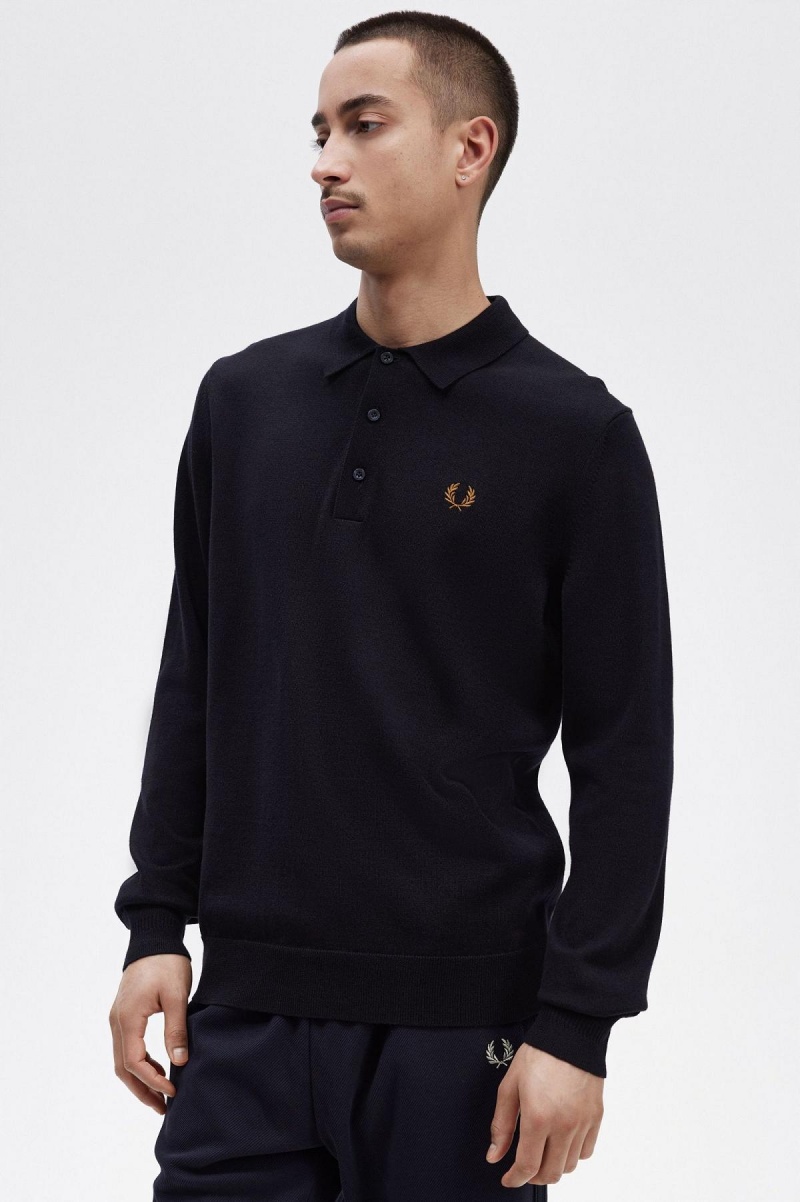 Prendas De Punto Fred Perry Long Sleeve De Punto Shirt Hombre Azul Marino | UCLND25354