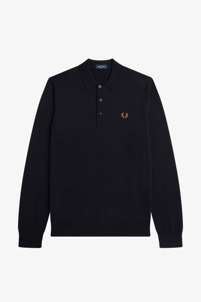 Prendas De Punto Fred Perry Long Sleeve De Punto Shirt Hombre Azul Marino | UCLND25354