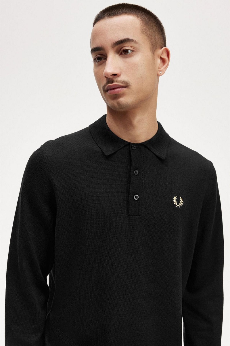 Prendas De Punto Fred Perry Long Sleeve De Punto Shirt Hombre Negras | SCLNY75562