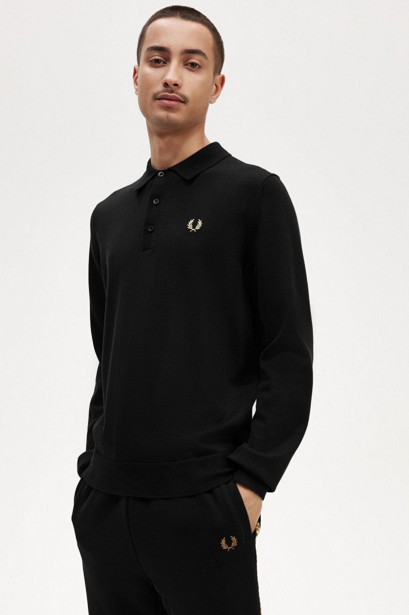 Prendas De Punto Fred Perry Long Sleeve De Punto Shirt Hombre Negras | SCLNY75562