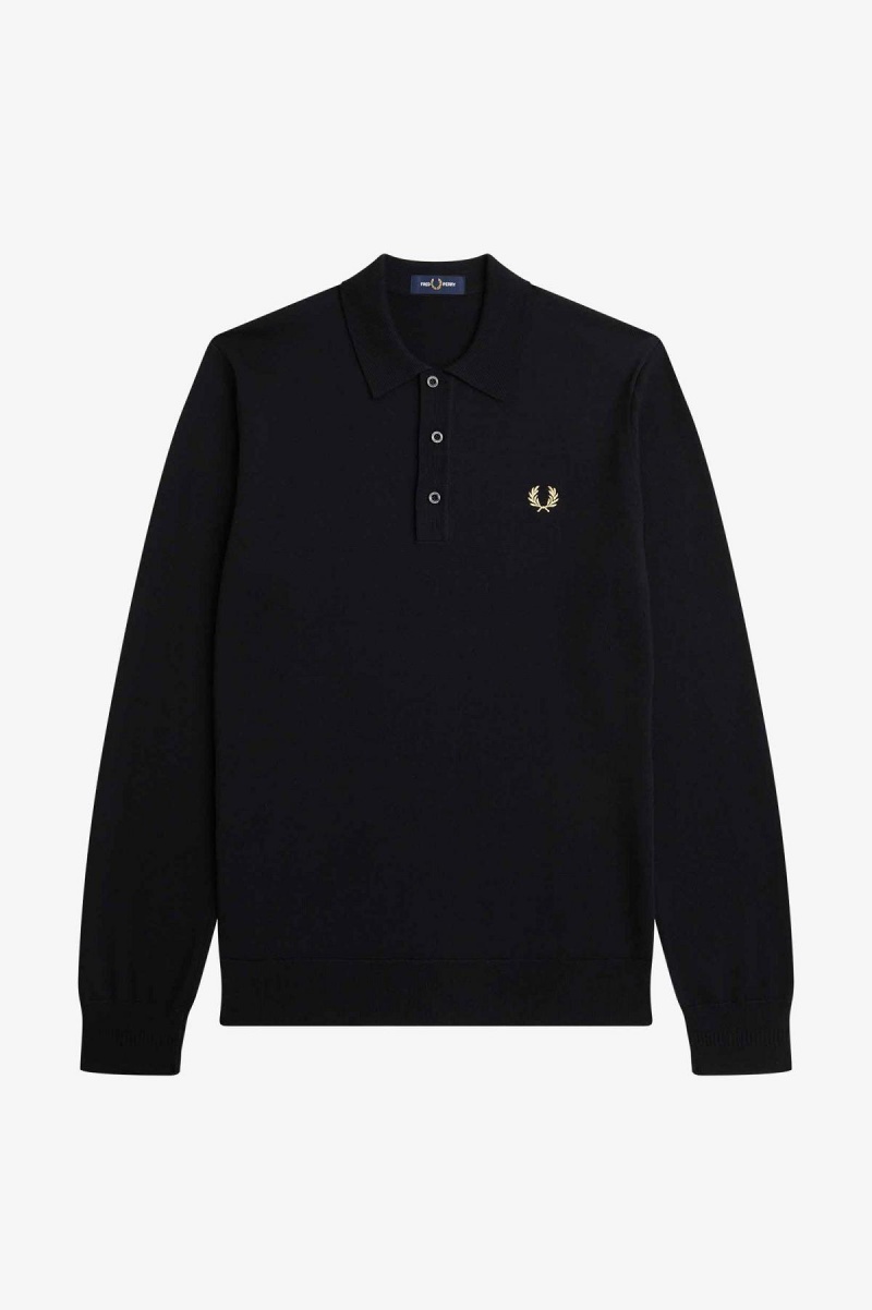 Prendas De Punto Fred Perry Long Sleeve De Punto Shirt Hombre Negras | SCLNY75562