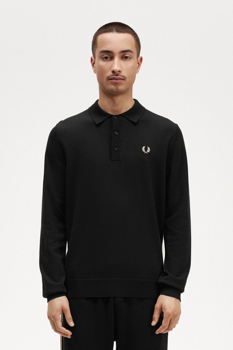 Prendas De Punto Fred Perry Long Sleeve De Punto Shirt Hombre Negras | SCLNY75562