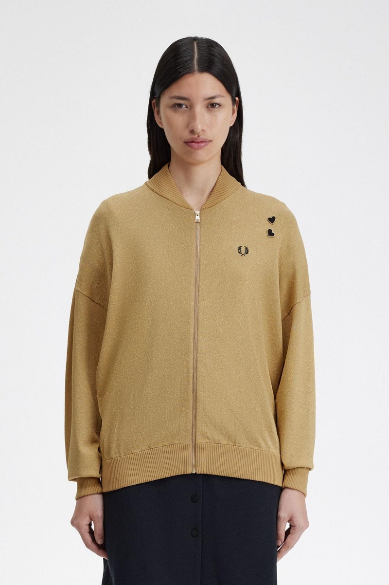 Prendas De Punto Fred Perry Metallic De Punto Bomber Jacket Mujer Doradas | TCLPQ34355