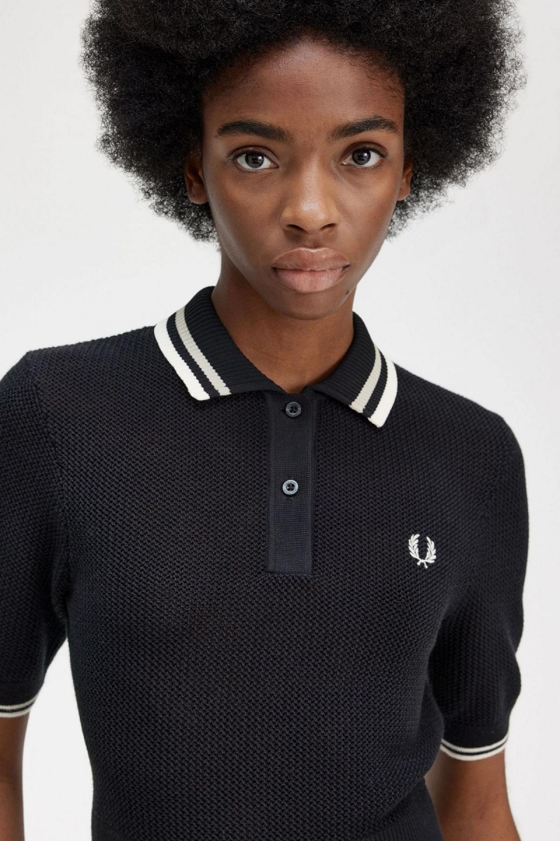 Prendas De Punto Fred Perry Open-De Punto Shirt Mujer Negras | YCLVQ81087