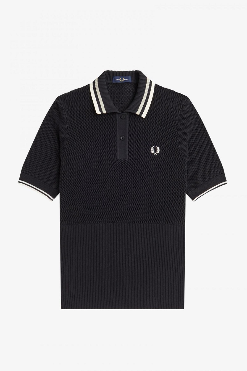 Prendas De Punto Fred Perry Open-De Punto Shirt Mujer Negras | YCLVQ81087