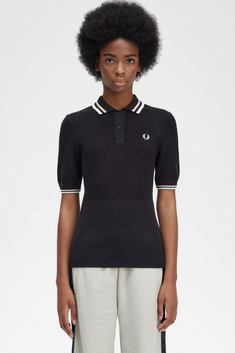 Prendas De Punto Fred Perry Open-De Punto Shirt Mujer Negras | YCLVQ81087