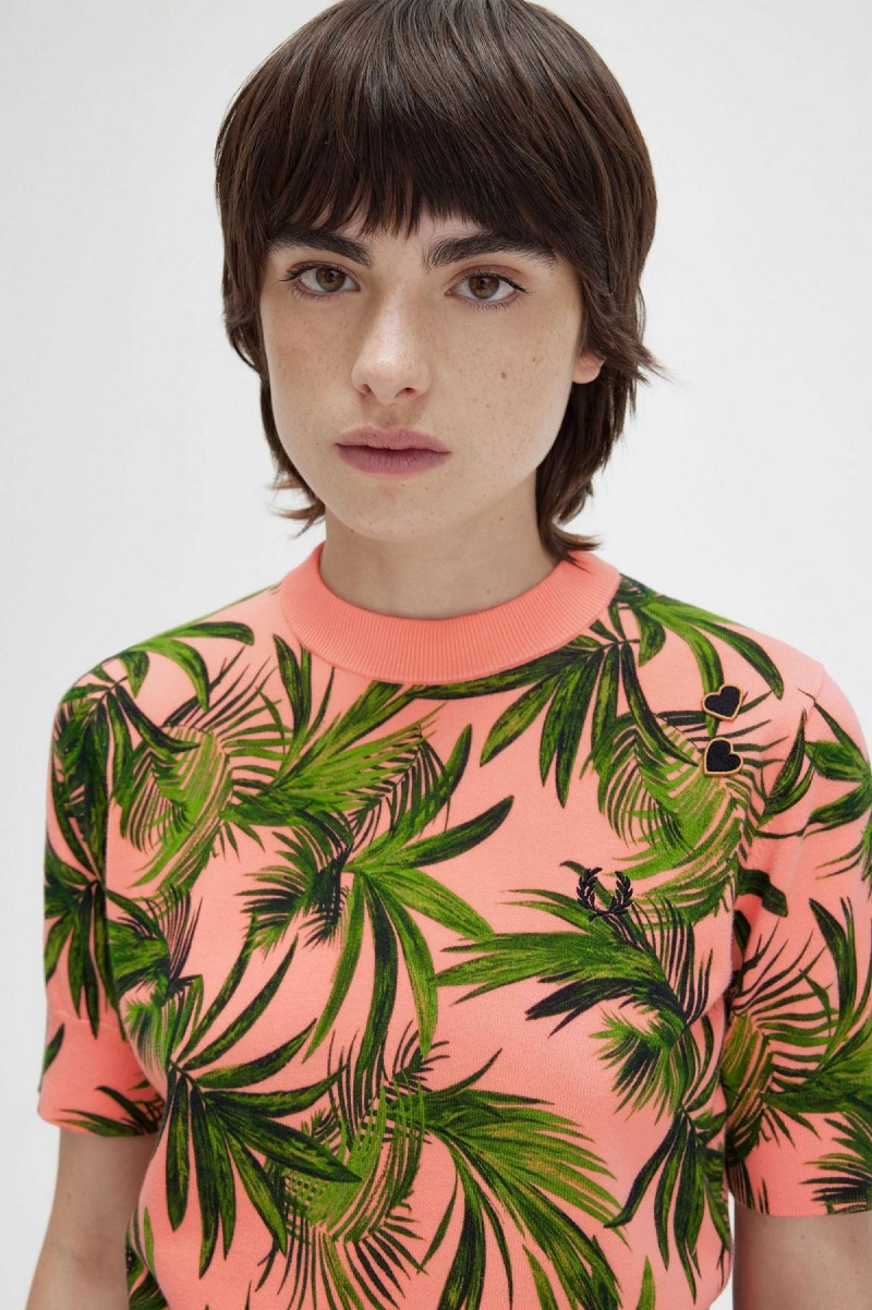 Prendas De Punto Fred Perry Palm Print Jumper Mujer Coral | YCLVQ79653