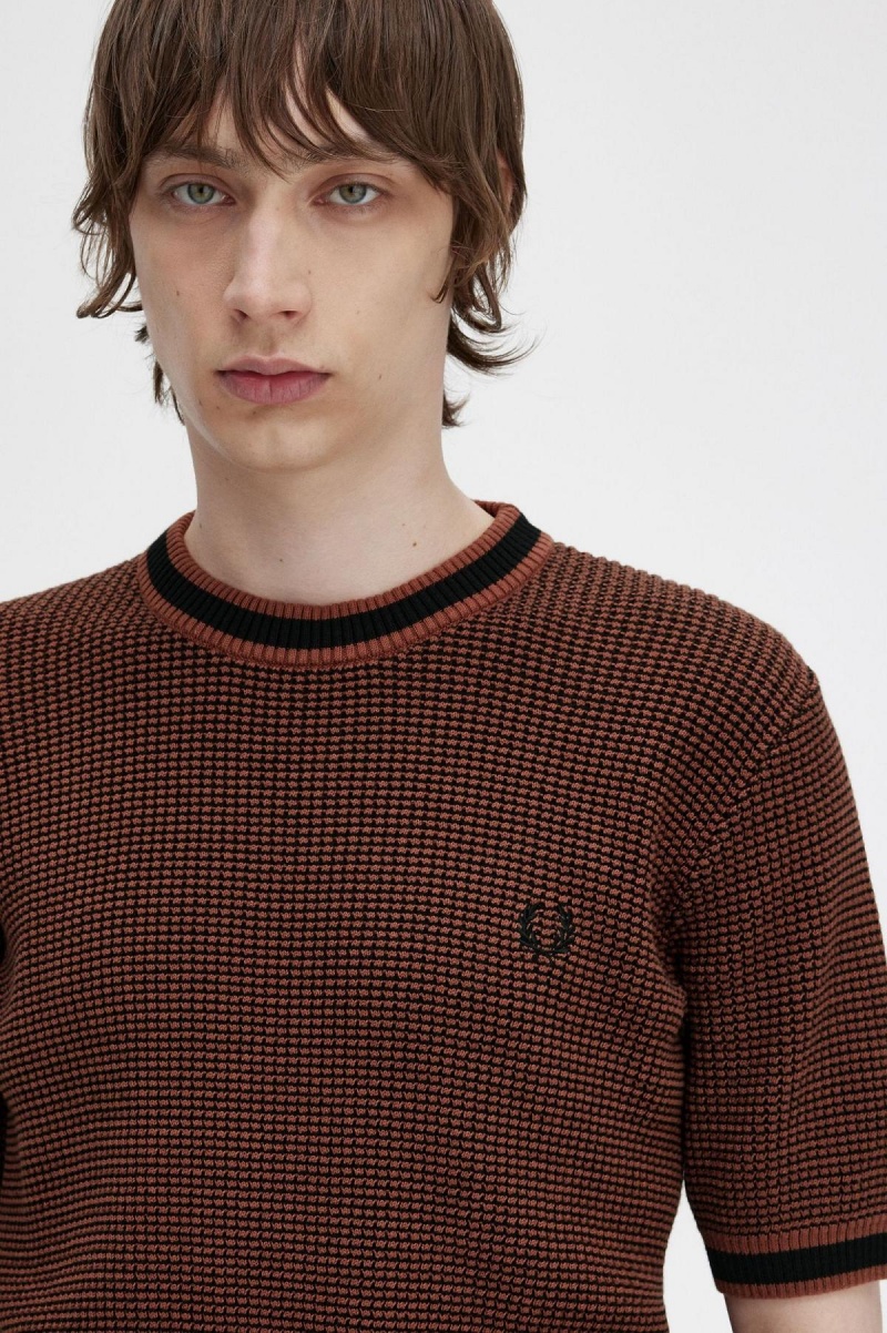 Prendas De Punto Fred Perry Textured De Punto T-Shirt Hombre Marrones | CLEGJ13237