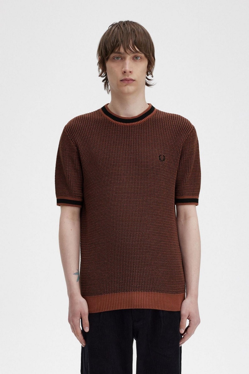 Prendas De Punto Fred Perry Textured De Punto T-Shirt Hombre Marrones | CLEGJ13237