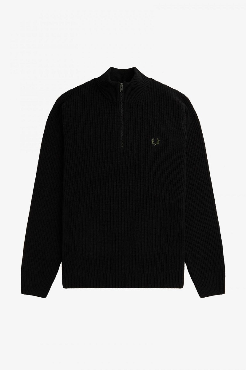 Prendas De Punto Fred Perry Textured Half Zip Jumper Hombre Negras | XCLGW24116