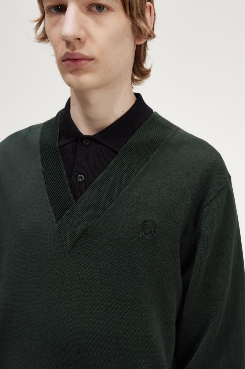 Prendas De Punto Fred Perry V-Neck Jumper Hombre Verde | CLQCS20086