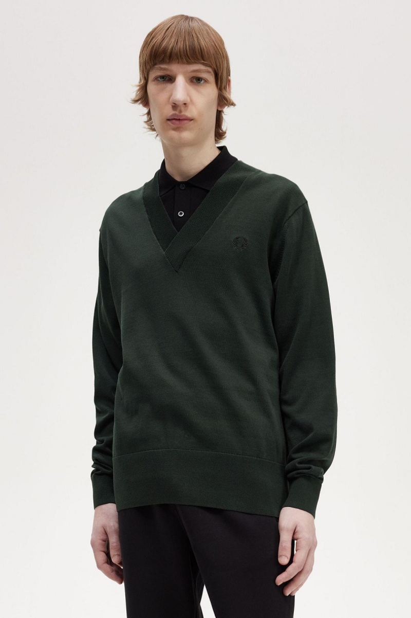 Prendas De Punto Fred Perry V-Neck Jumper Hombre Verde | CLQCS20086