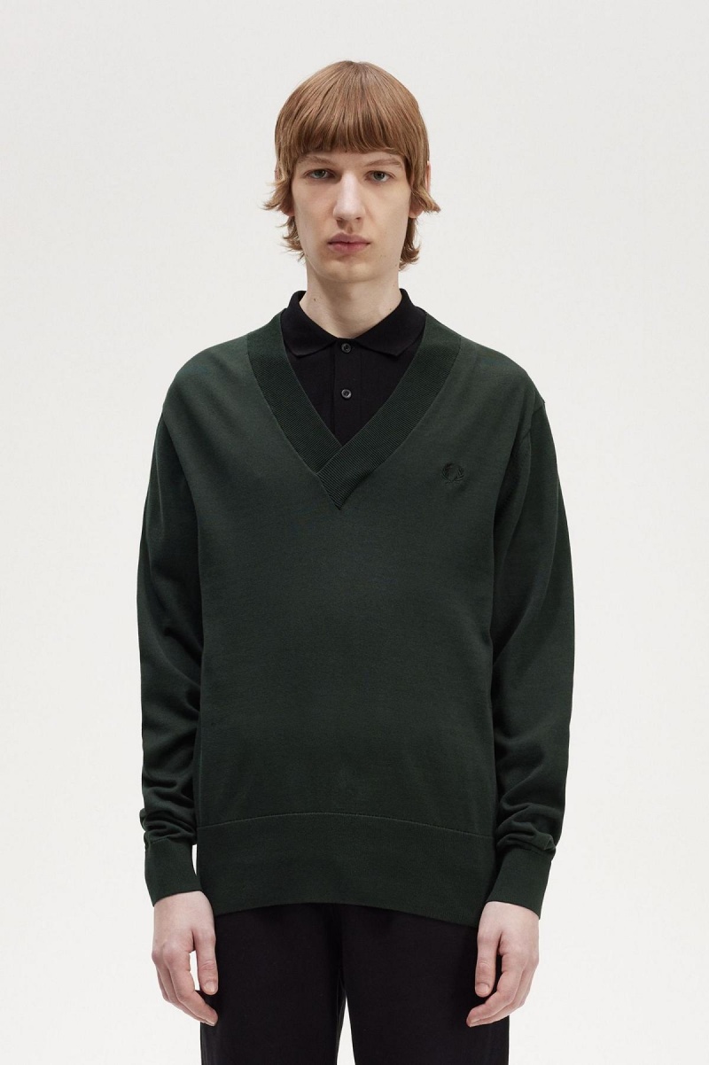 Prendas De Punto Fred Perry V-Neck Jumper Hombre Verde | CLQCS20086