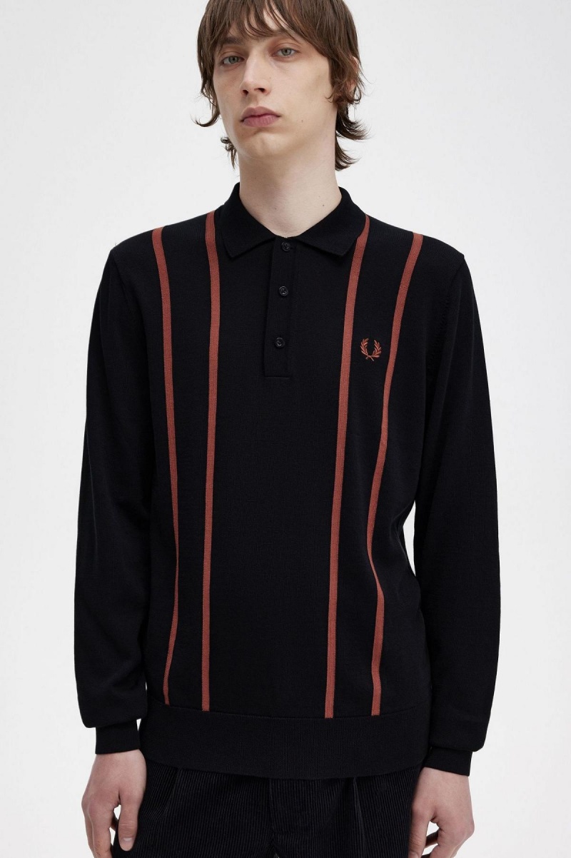 Prendas De Punto Fred Perry Vertical Stripe De Punto Shirt Hombre Negras | DCLVO86439