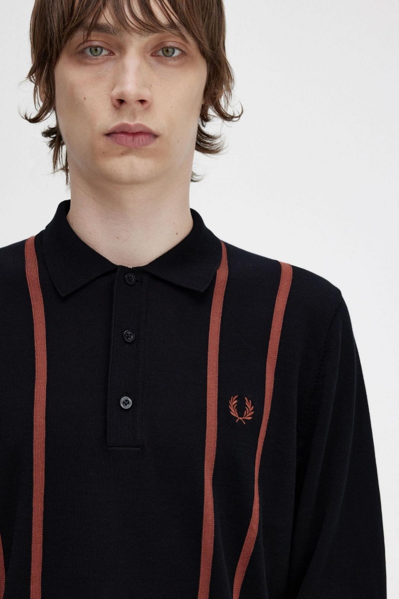 Prendas De Punto Fred Perry Vertical Stripe De Punto Shirt Hombre Negras | DCLVO86439