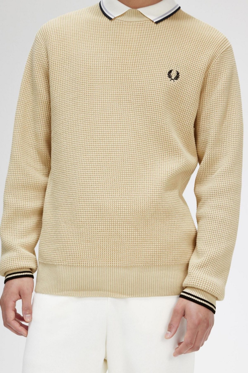 Prendas De Punto Fred Perry Waffle Stitch Jumper Hombre Oatmeal | CLDFL29134