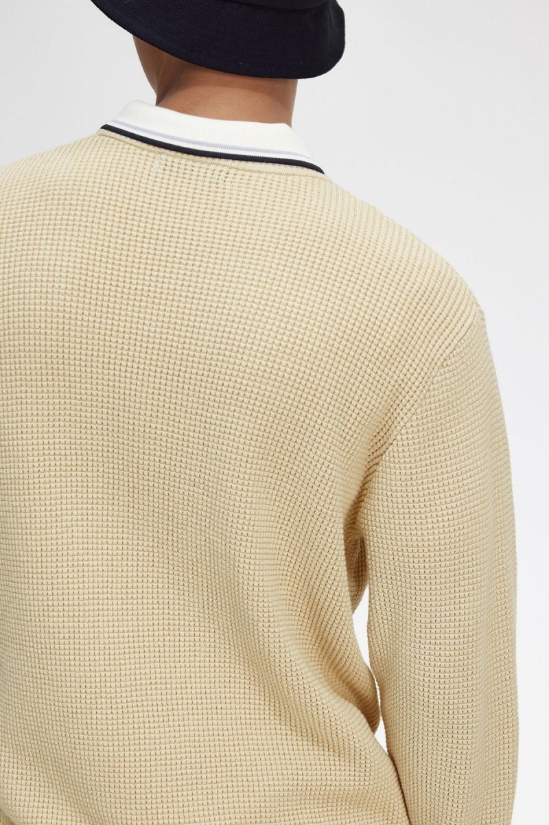 Prendas De Punto Fred Perry Waffle Stitch Jumper Hombre Oatmeal | CLDFL29134