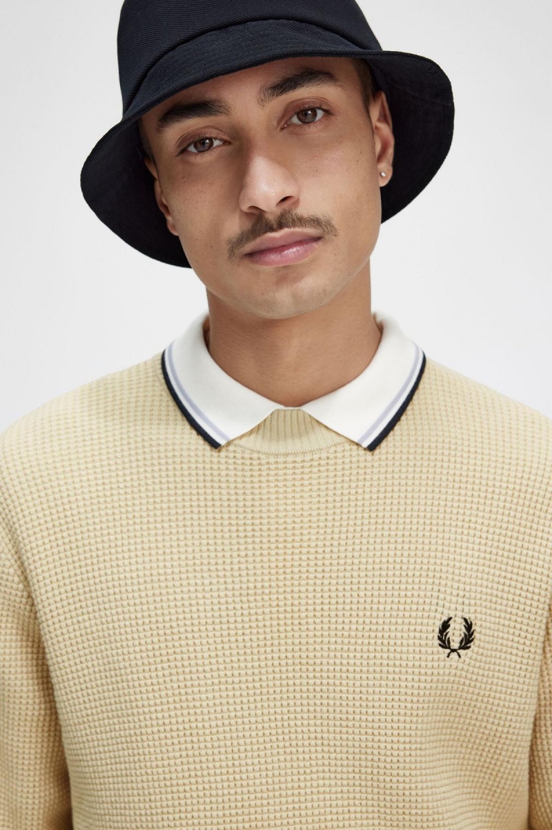 Prendas De Punto Fred Perry Waffle Stitch Jumper Hombre Oatmeal | CLDFL29134