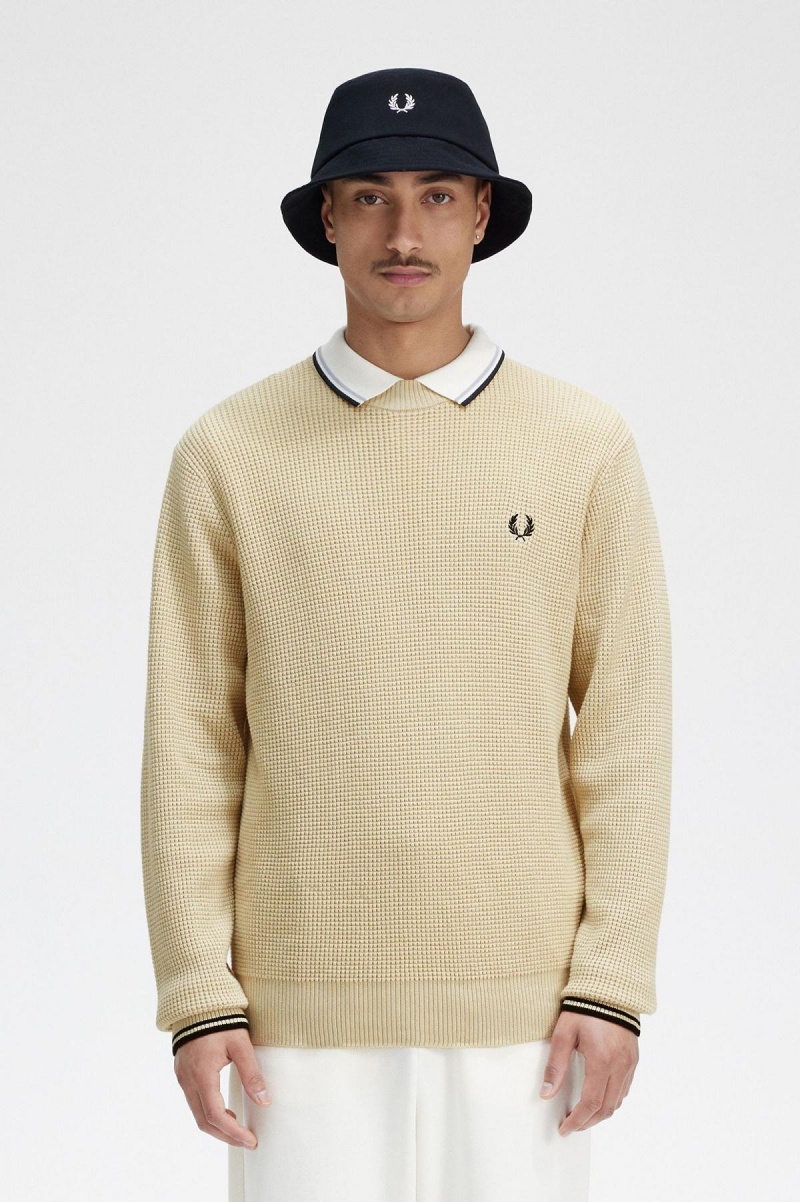 Prendas De Punto Fred Perry Waffle Stitch Jumper Hombre Oatmeal | CLDFL29134