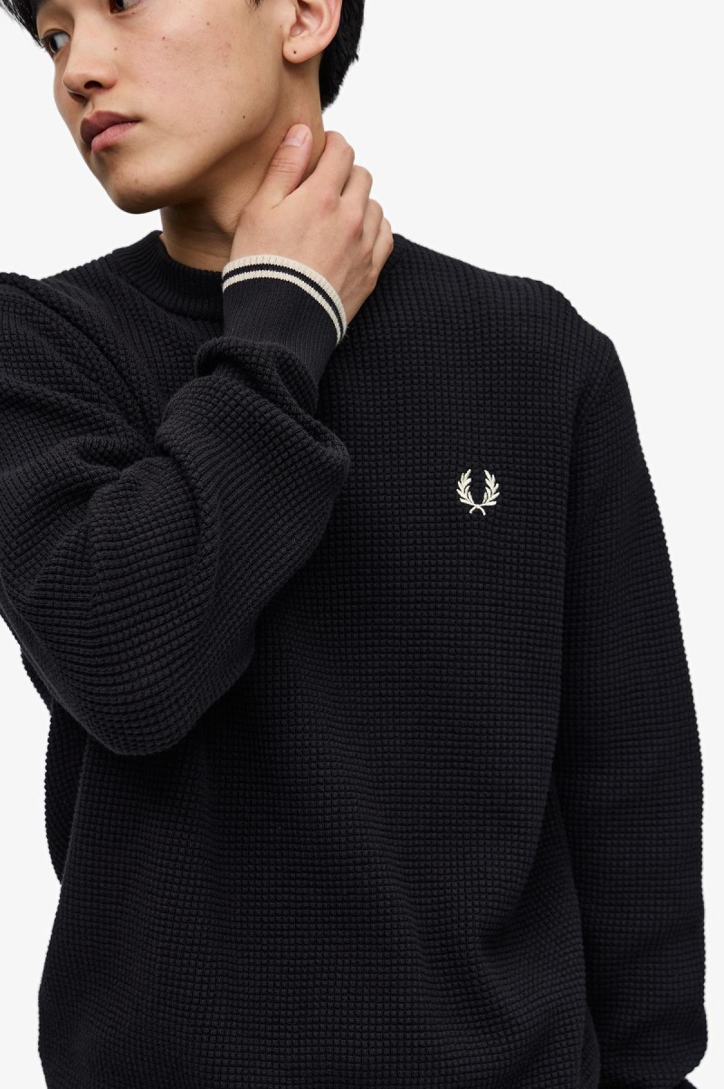 Prendas De Punto Fred Perry Waffle Stitch Jumper Hombre Negras | ACLWC76330