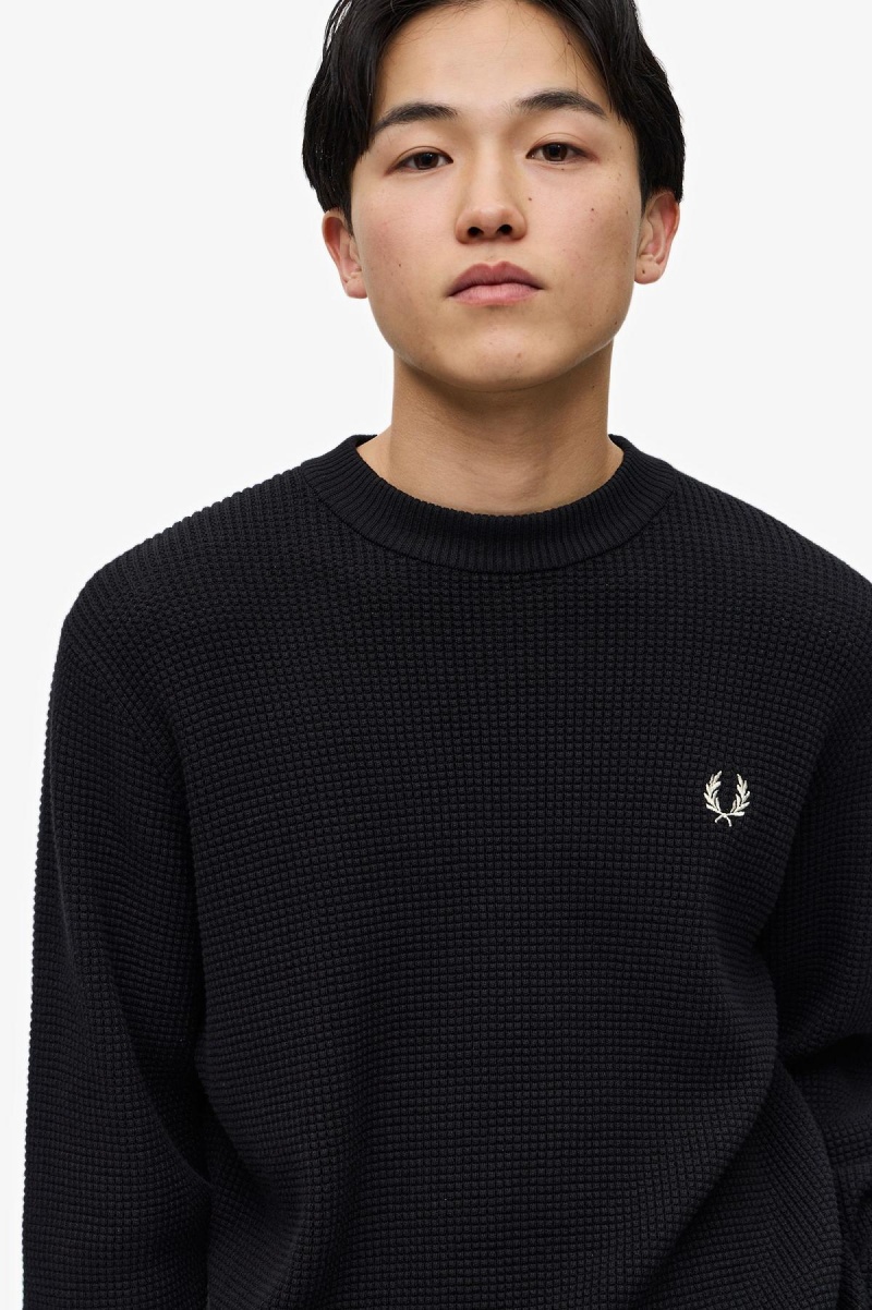 Prendas De Punto Fred Perry Waffle Stitch Jumper Hombre Negras | ACLWC76330