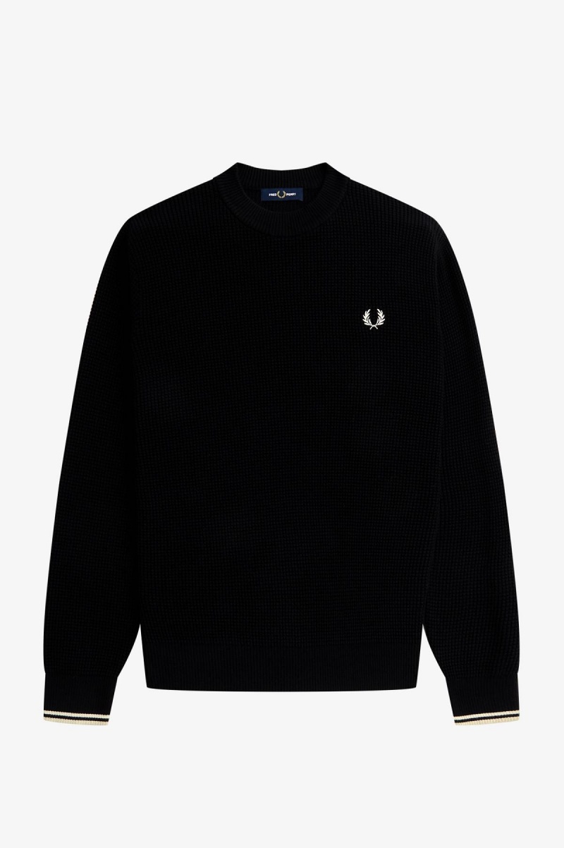 Prendas De Punto Fred Perry Waffle Stitch Jumper Hombre Negras | ACLWC76330