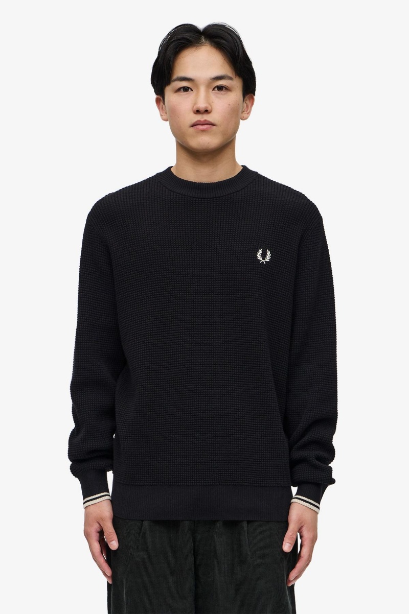 Prendas De Punto Fred Perry Waffle Stitch Jumper Hombre Negras | ACLWC76330