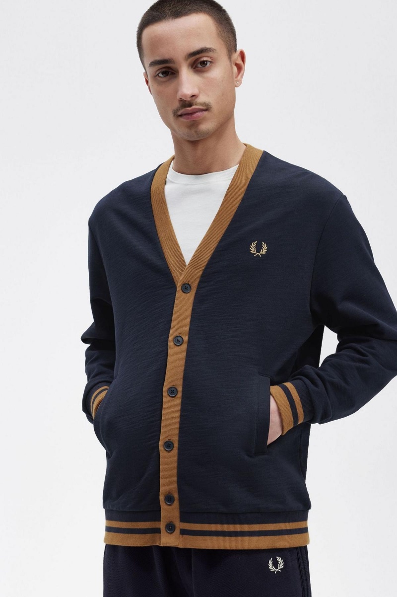 Sudaderas Fred Perry Button Through Hombre Azul Marino | ZCLMJ20118