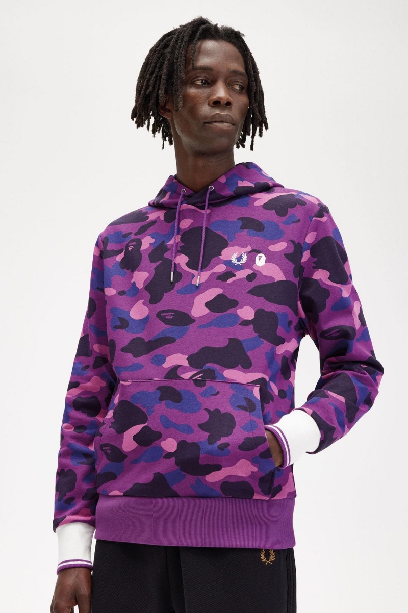 Sudaderas Fred Perry Camouflage Encapuchado Hombre Moradas | CLNEJ65964