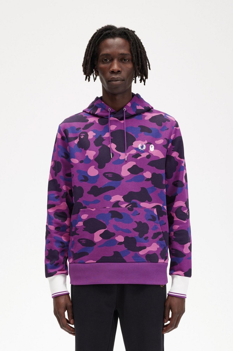 Sudaderas Fred Perry Camouflage Encapuchado Hombre Moradas | CLNEJ65964