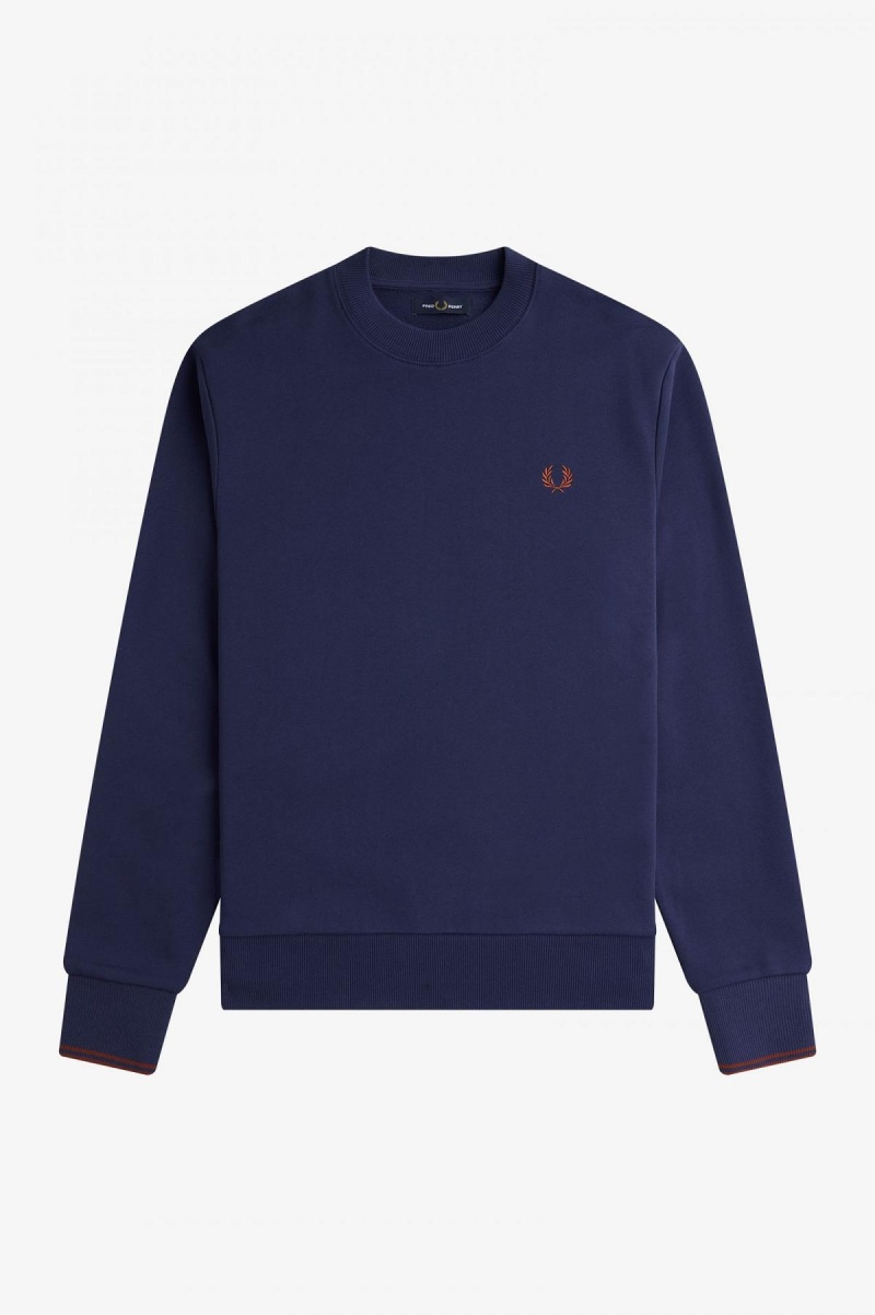 Sudaderas Fred Perry Crew Neck Hombre Azul Marino Marrones | SCLVO89476