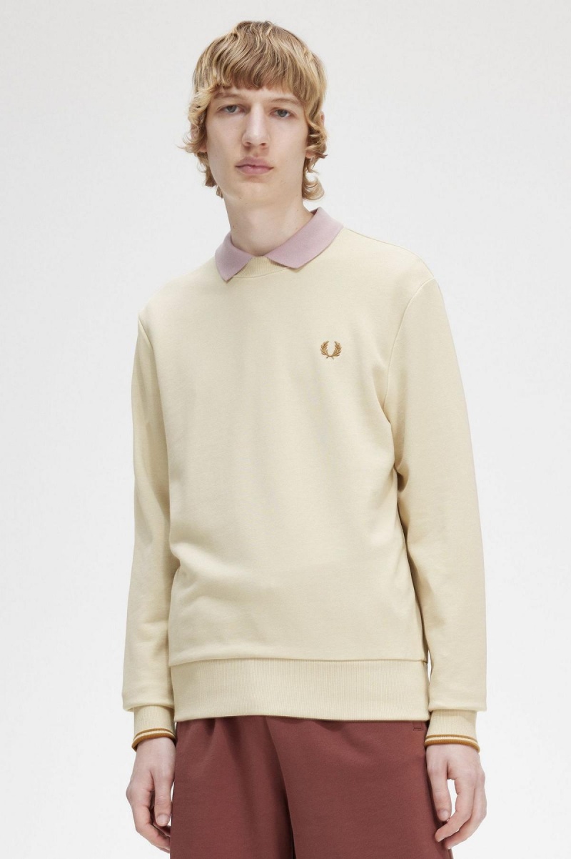 Sudaderas Fred Perry Crew Neck Hombre Oatmeal | CLZPD92471