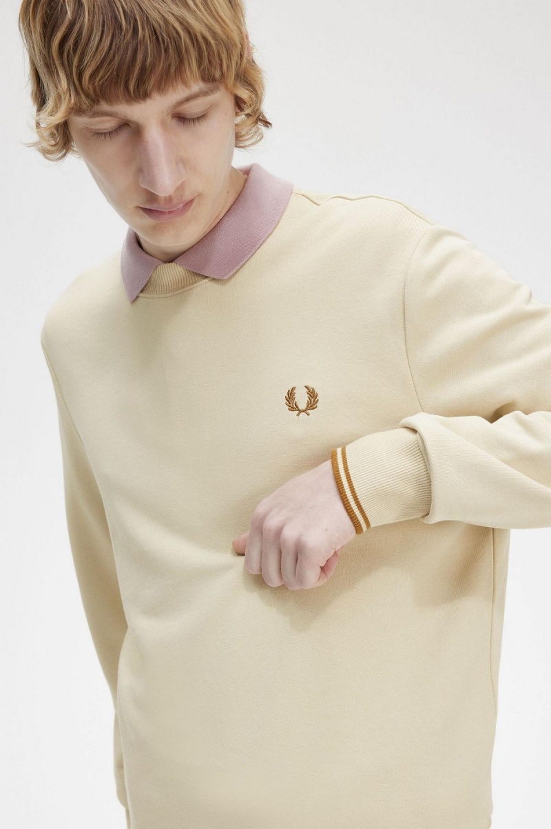 Sudaderas Fred Perry Crew Neck Hombre Oatmeal | CLZPD92471