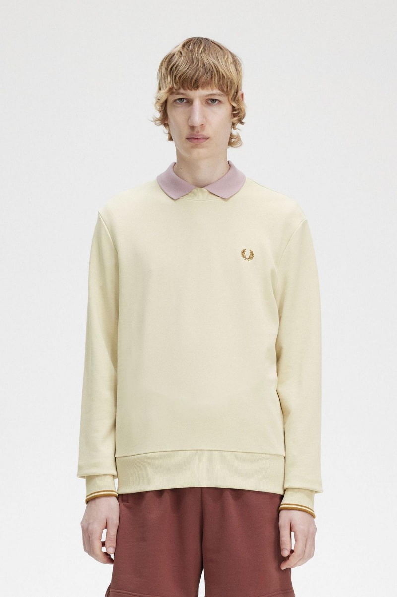 Sudaderas Fred Perry Crew Neck Hombre Oatmeal | CLZPD92471