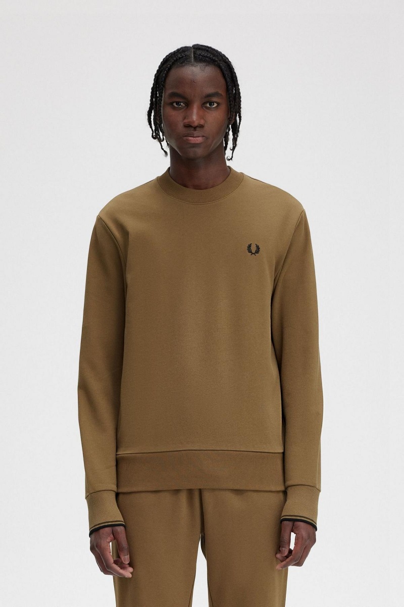 Sudaderas Fred Perry Crew Neck Hombre Shaded Stone / Burnt Tobacco | DCLVO40630