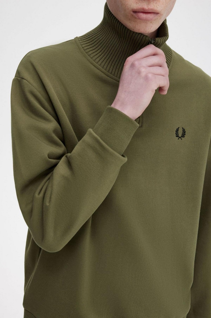 Sudaderas Fred Perry De Punto Trim Zip Neck Hombre Verde | CLZDE71855