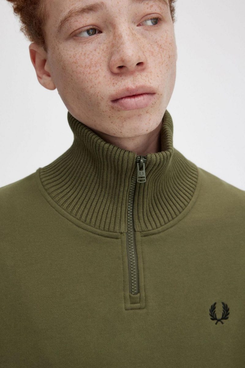 Sudaderas Fred Perry De Punto Trim Zip Neck Hombre Verde | CLZDE71855