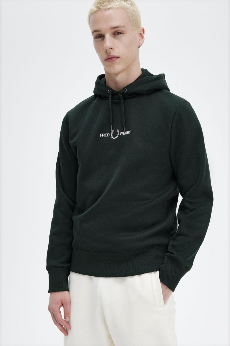 Sudaderas Fred Perry Embroidered Encapuchado Hombre Verde | CLJBT96084