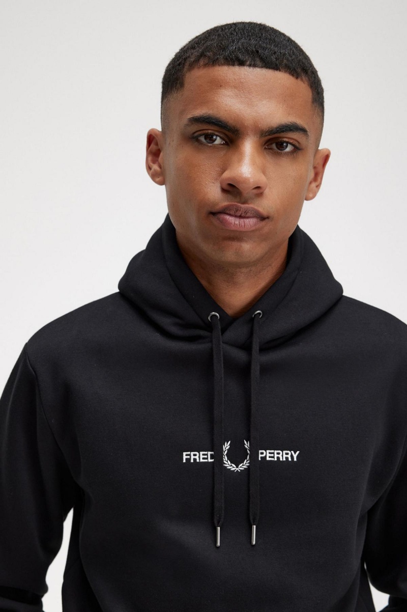 Sudaderas Fred Perry Embroidered Encapuchado Hombre Negras | CLNZX25772