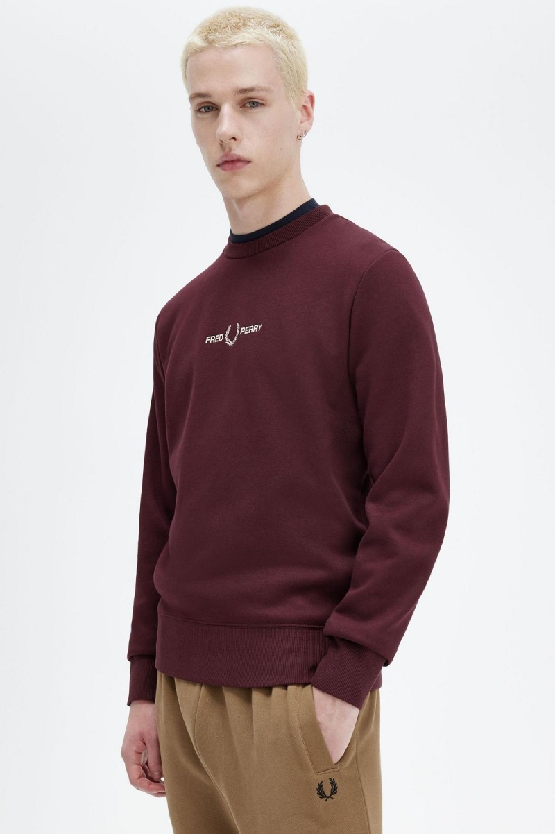 Sudaderas Fred Perry Embroidered Hombre Oxblood | GCLEC29647