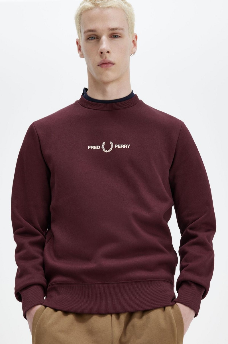 Sudaderas Fred Perry Embroidered Hombre Oxblood | GCLEC29647