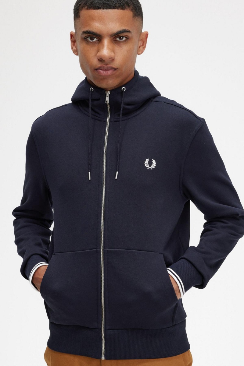 Sudaderas Fred Perry Encapuchado Zip Through Hombre Azul Marino | CLEAH38163