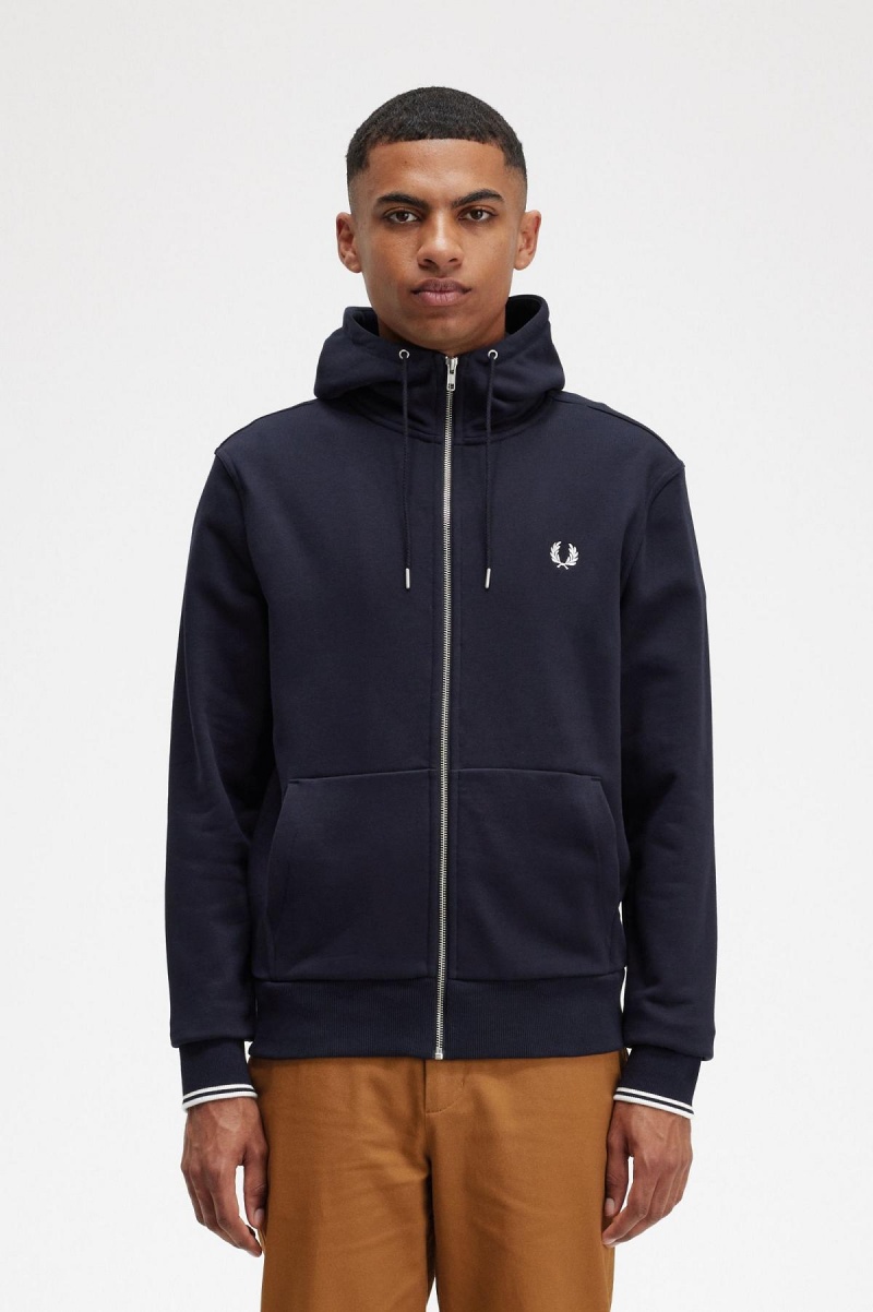 Sudaderas Fred Perry Encapuchado Zip Through Hombre Azul Marino | CLEAH38163