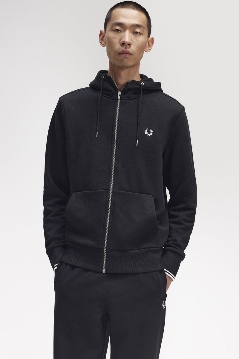 Sudaderas Fred Perry Encapuchado Zip Through Hombre Negras | XCLGW24383