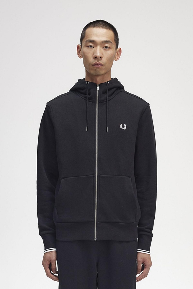 Sudaderas Fred Perry Encapuchado Zip Through Hombre Negras | XCLGW24383