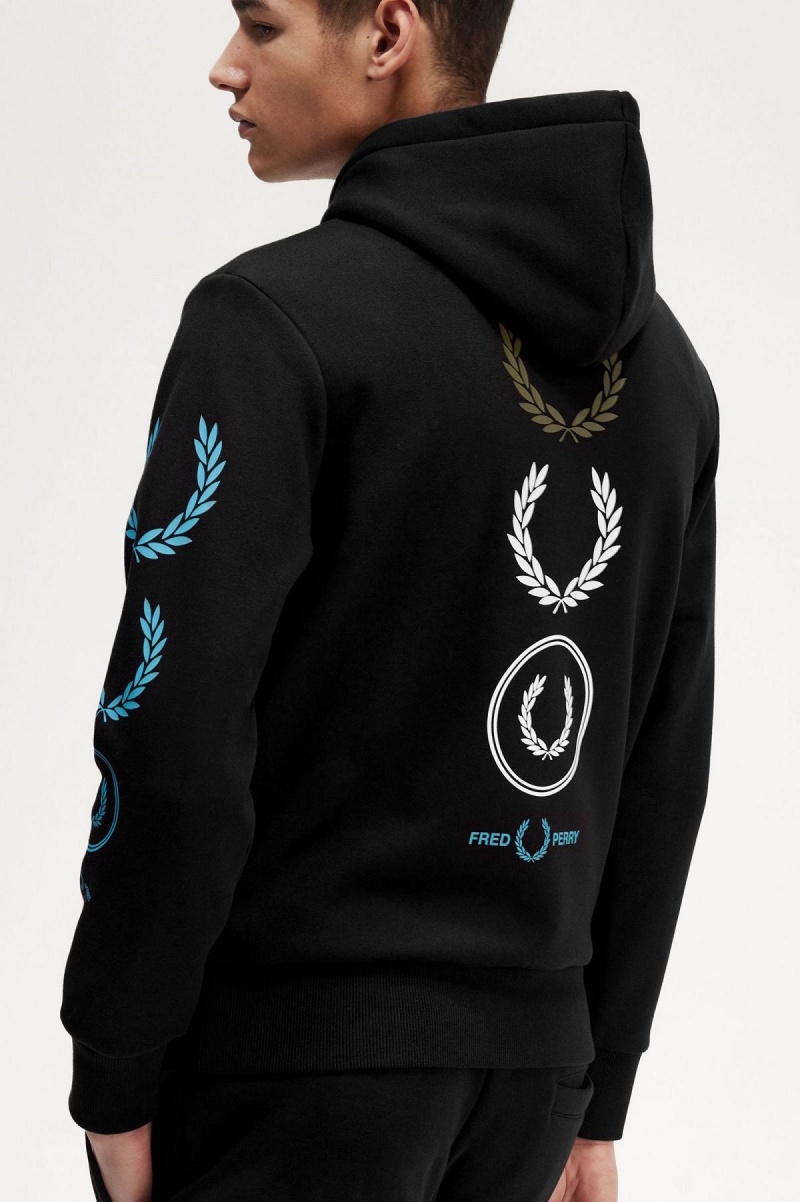 Sudaderas Fred Perry Estampadas Branding Encapuchado Hombre Negras | CLJZR70464