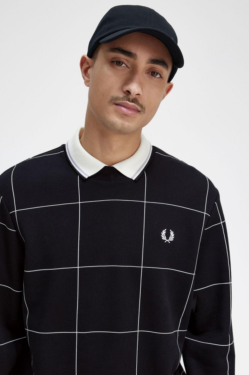 Sudaderas Fred Perry Grid Detail Hombre Negras | CLJKU27624