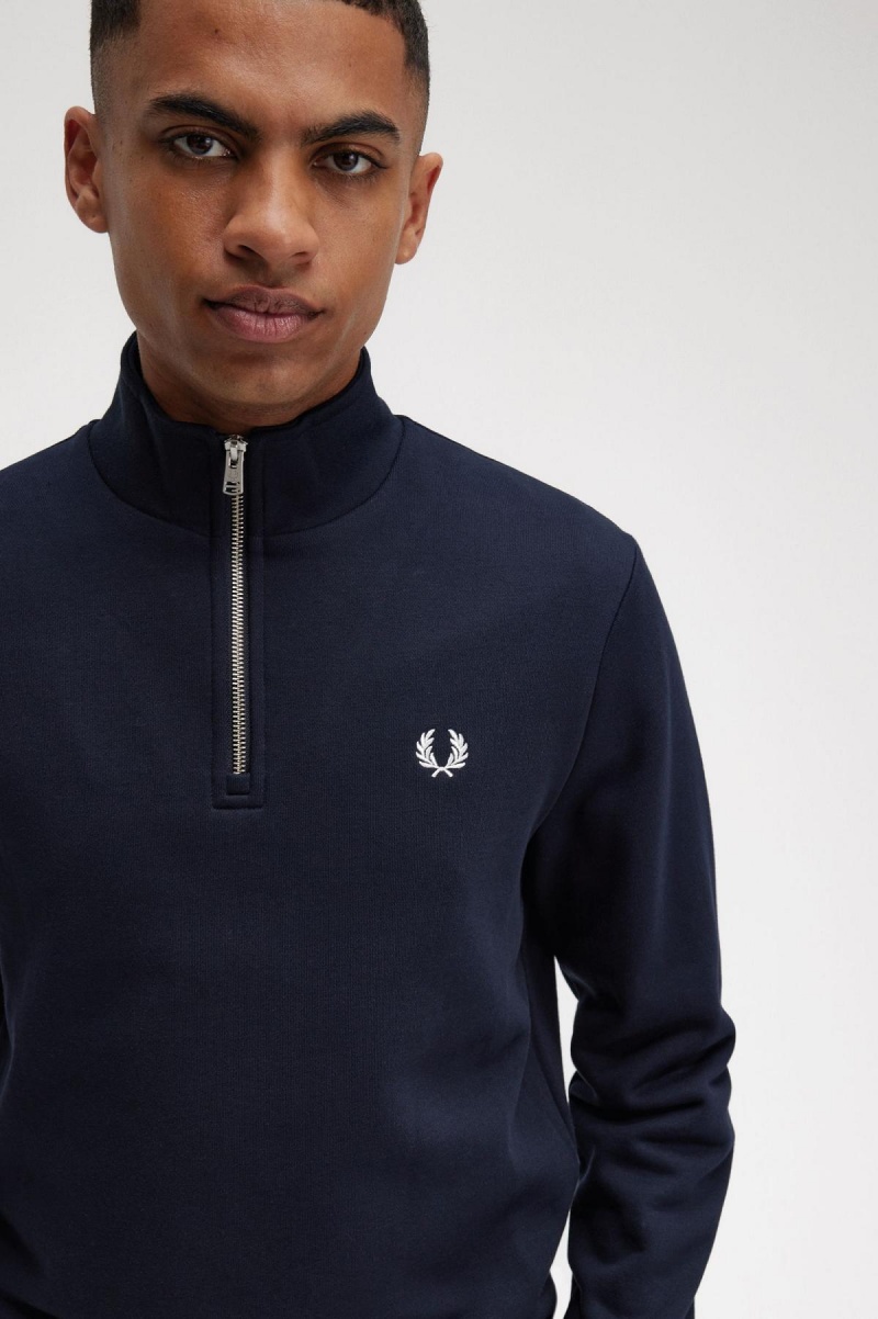 Sudaderas Fred Perry Half Zip Hombre Azul Marino | TCLWZ67047