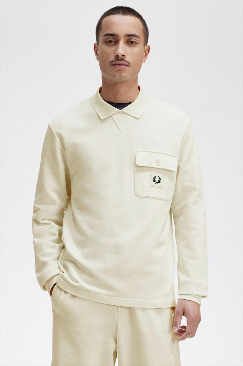 Sudaderas Fred Perry Long Sleeve Loopback Hombre Ecru | CLDYB35361